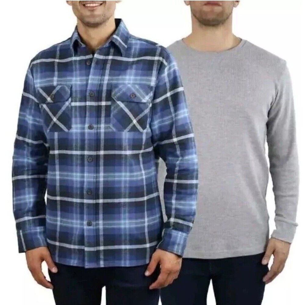 Jachs New York Men’s M Brawny Flannel + Waffle Thermal Set Blue Gray Heather NWT